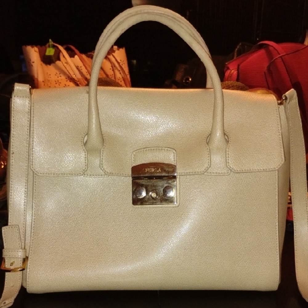 Furla Beige Leather Convertible Satchel